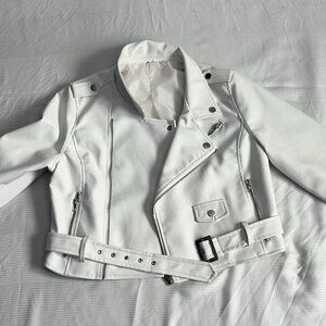 White cropped moto/biker Jacket
